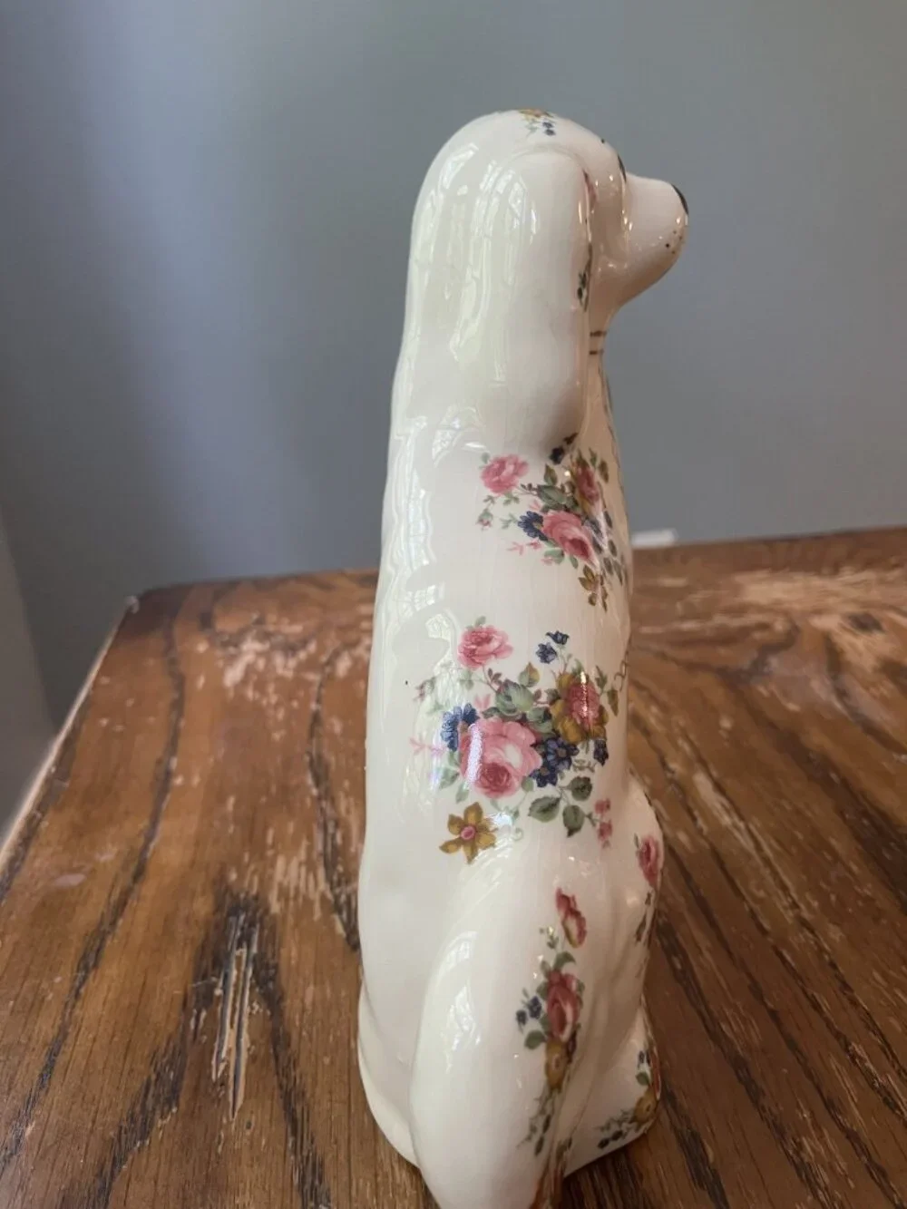 Vintage Large Rose Chintz Staffordshire Spaniel Dog Figurine - English Country D